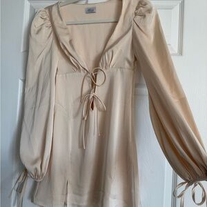 Oh Polly Cream Long Sleeve Tunic with Tie Front and Sailor Collar